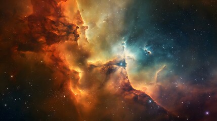 Fototapeta premium 3. Amidst the depths of space, a breathtaking galaxy cloud nebula emerges, its radiant colors and dynamic shapes painting a stunning portrait against the backdrop of a star-studded sky, offering a