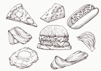 vintage hand draw food lunch time