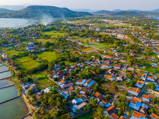 Aerial view of O Loan lagoon in sunset, Phu Yen province, Vietnam