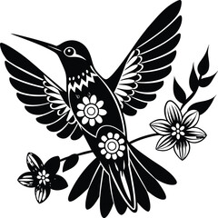 Flying hummingbirds silhouette isolated on white background