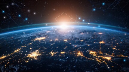 Night earth global virtual internet world connection of metaverse technology network digital communication and worldwide networking on connect 3d background.