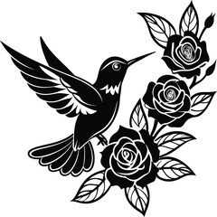 Flying hummingbirds silhouette isolated on white background