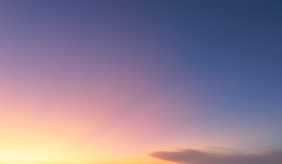 Horizon panorama and dramatic twilight sky and cloud sunset background. Natural sky background texture, beautiful color. Dark clouds, big storm and rain.