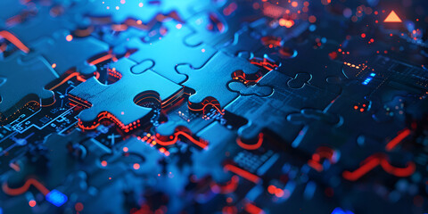 Digital puzzle are solving blue and red with background