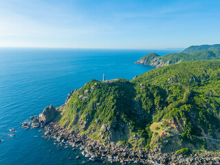 Aerial of Dai Lanh Lighthouse, Phu Yen province. This place is considered the first place to receive sunshine on the mainland of Vietnam.