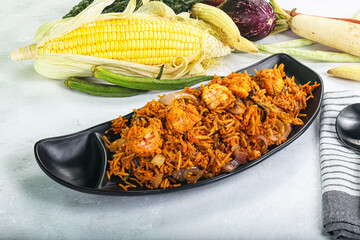 Indian cuisine - Biryani rice with prawn