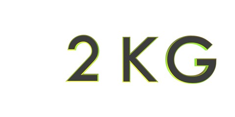 3D two of kilograms on a white background isolate. Weight. Rendering.