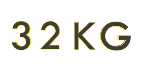 3D thirty two of kilograms on a white background isolate. Weight. Rendering.
