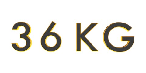 3D thirty six of kilograms on a white background isolate. Weight. Rendering.