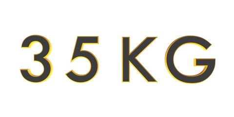 3D thirty five of kilograms on a white background isolate. Weight. Rendering.