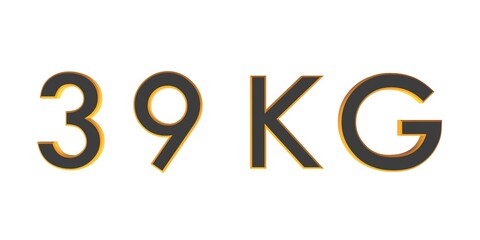 3D thirty nine of kilograms on a white background isolate. Weight. Rendering.