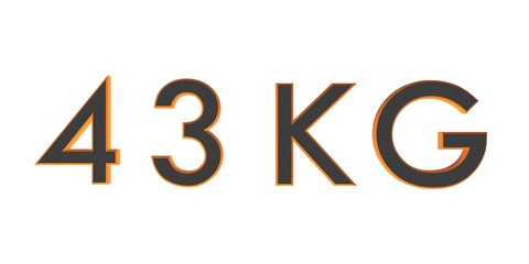 3D forty three of kilograms on a white background isolate. Weight. Rendering.