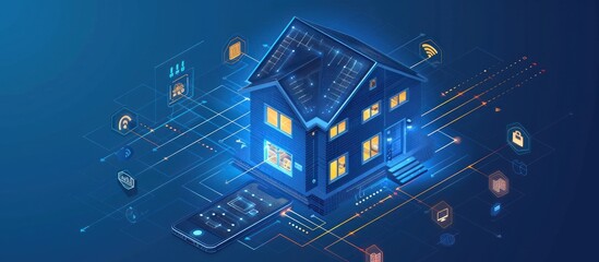 IOT concept. Smart home connection and control with smartphone through home network.