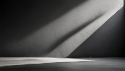Minimalistic abstract light grey wall background for product presentation with sunlight shadow

