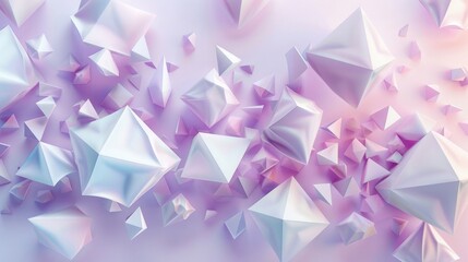 Obraz premium Minimalist aesthetic pastel-themed 3D geometric pattern with floating pyramids, soft lavender and baby blue, high resolution. 3D geometric pattern