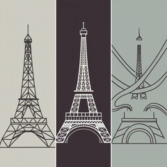 Obraz premium Three kinds of Eiffel Tower - minimalist image, Paris Olympics