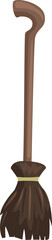 Classic witch broom standing up with brown bristles and wooden handle for halloween celebration