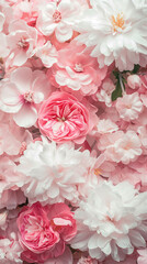 Pastel flower background. Colorful pastel Purple pink and white. Backdrop with space for text. Eye-catching background for social media and printing design. 