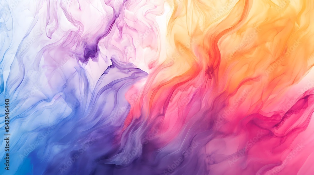 Poster 1. set against a transparent canvas, vibrant watercolor brush strokes swirl and blend, creating an e