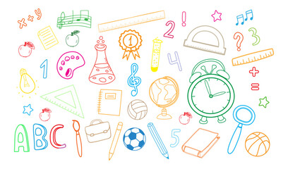 Colorful Educational School doodles for design set wide one