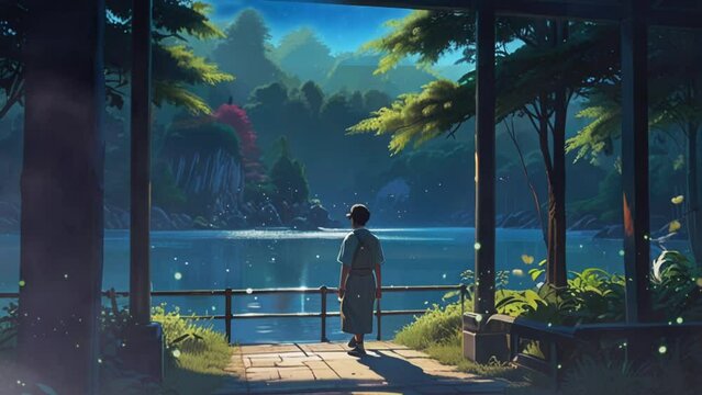 natural scenery with aesthetic anime style smooth looping video.