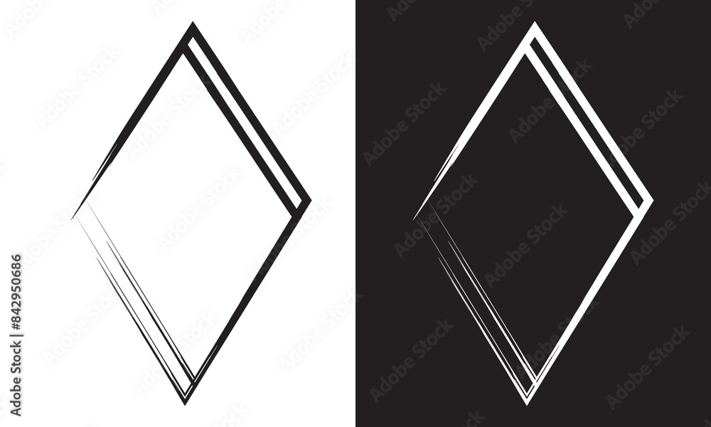 Poster frame rhombus texture element, outline border grunge shape icon, decorative doodle for design in vec