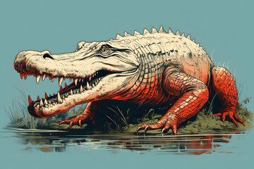 Obraz premium vintage style illustrated crocodile aligator, gator illustratiion, aligator, vintage crocodile