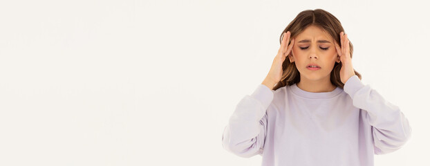 Young european woman wearing casual clothes suffering from headache desperate and stressed because pain and migraine. hands on head.