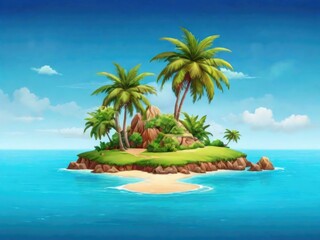 Fototapeta premium A beautiful cartoon island with a palm tree.