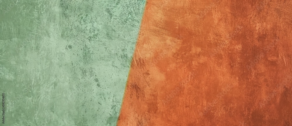 Poster vibrant green and orange concrete wall with textured stucco surface, split by bold diagonal line for