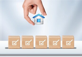 Home buying concept, checklist real estate icons