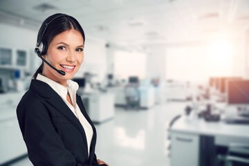 Call center worker woman in office