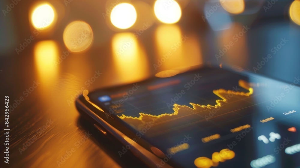 Leinwandbilder close-up of a smartphone screen displaying real-time updates of gold price movements on a graph