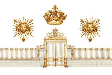 golden gates to Versailles castle,france, isolated on white background