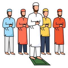Salat al-Eid or holy holiday prayers togather concept, offering Eid namaz behind imam vector icon design, Eid al-Azha or Eid ul Kabir Symbol, Hajj Sign, Muslims religious Festival Stock illustration