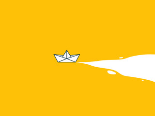 A paper boat on a yellow background. Isolated Vector Illustration