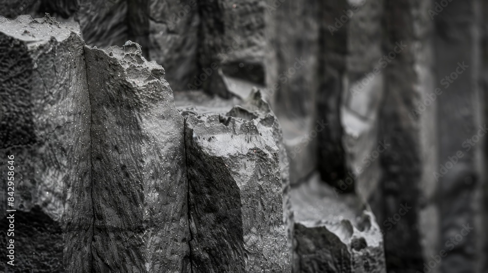 Poster the smooth dark surface of a single basalt column with visible ridges and edges caused by the coolin