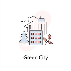 Fototapeta premium Green City Icon - Sustainable Urban Development, Eco-Friendly Cityscape, and Environmental Urbanization Illustration.