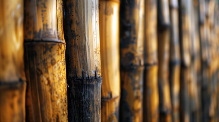 Fototapeta premium Close-Up of Weathered Golden Bamboo Stalks