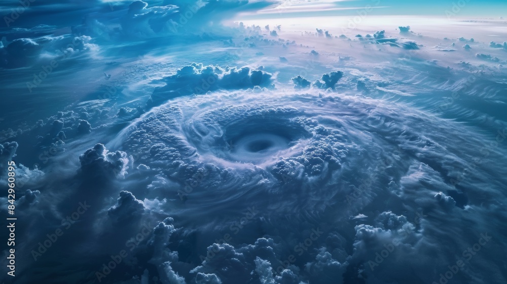 Poster a topdown view of a hurricanes eye creating a mesmerizing pattern of clouds.