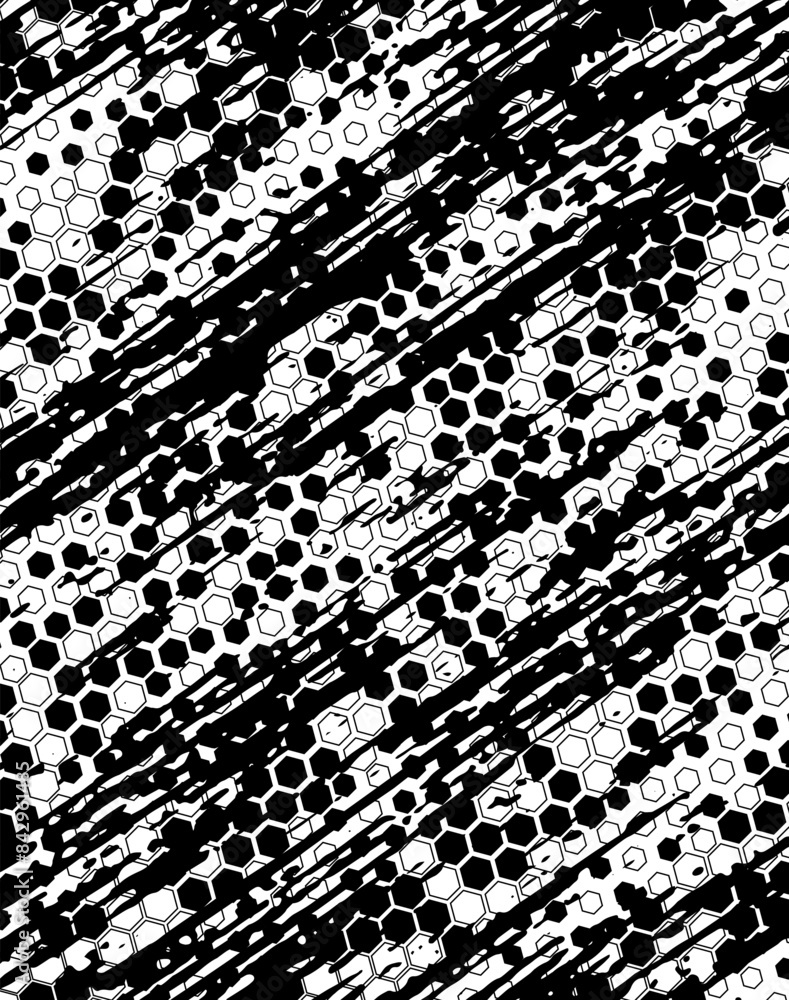 Poster rough, irregular texture composed of monochrome geometric elements. distressed grunge hexagon . abst