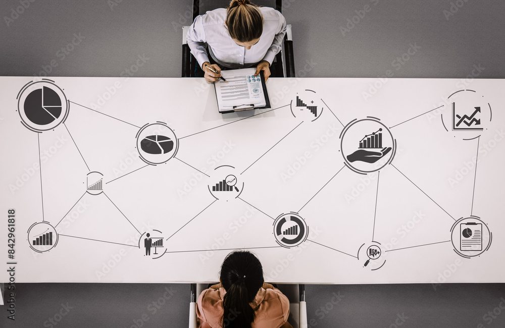 Poster data analysis for business and finance concept. interface showing future computer technology of prof