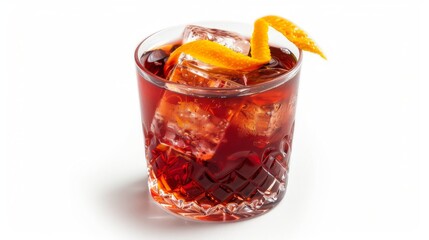 A Deep Red Negroni Cocktail with Elegant Garnish