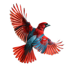 Obraz premium A close-up shot capturing the vibrant red feathers of a cardinal bird in mid-flight isolated on transparent png background