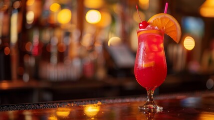 A Refreshing Hurricane Cocktail in Vibrant Red and Pink Hues