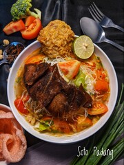 Soto Padang is a typical Indonesian food, the main ingredient is beef jerky which is cut into small and thin pieces. fragrant spiced sauce