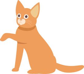 Adorable ginger tabby cat sitting and raising its paw, isolated on a white background