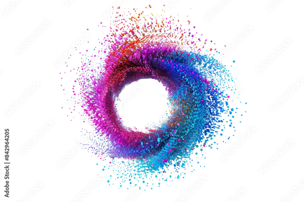 Poster abstract colorful vortex of dynamic particles forming circular shape, representing motion, energy, a