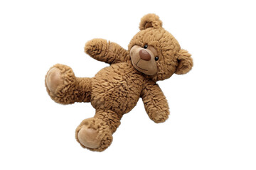 Cute and cuddly brown teddy bear lying on a transparent background. Perfect for children's toys and gift illustrations.