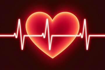 Colorful neon heart with pulsing heartbeat on dark background, creating a vibrant visual